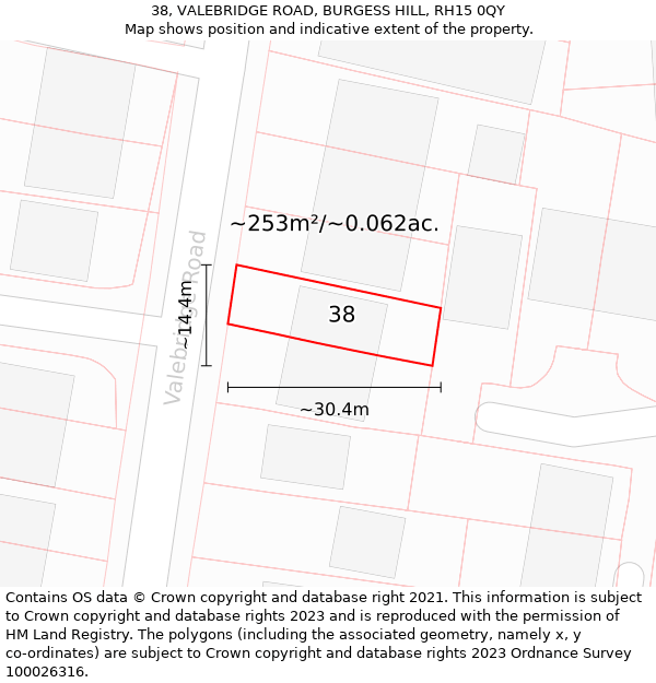 38, VALEBRIDGE ROAD, BURGESS HILL, RH15 0QY: Plot and title map