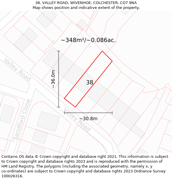 38, VALLEY ROAD, WIVENHOE, COLCHESTER, CO7 9NA: Plot and title map