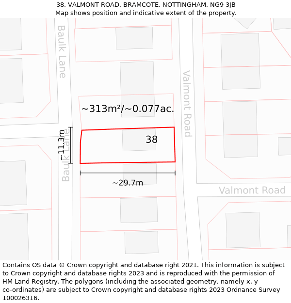 38, VALMONT ROAD, BRAMCOTE, NOTTINGHAM, NG9 3JB: Plot and title map