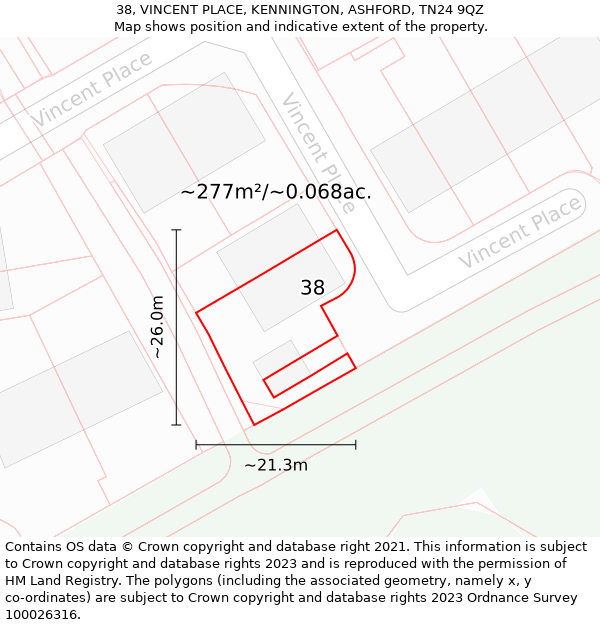 38, VINCENT PLACE, KENNINGTON, ASHFORD, TN24 9QZ: Plot and title map