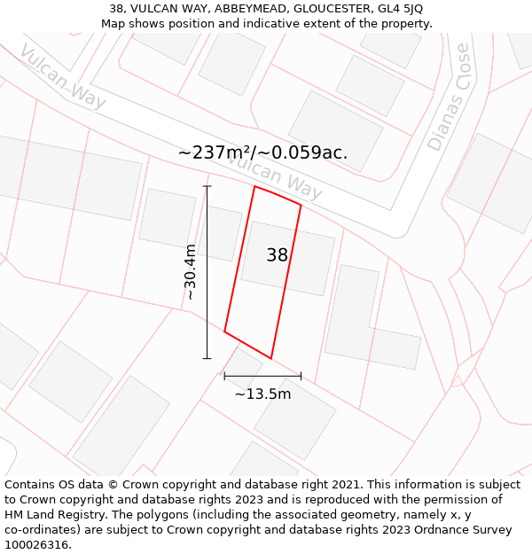 38, VULCAN WAY, ABBEYMEAD, GLOUCESTER, GL4 5JQ: Plot and title map