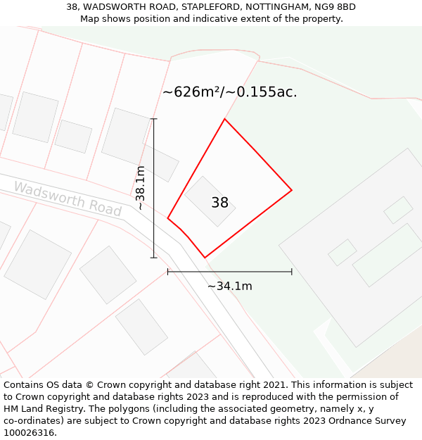 38, WADSWORTH ROAD, STAPLEFORD, NOTTINGHAM, NG9 8BD: Plot and title map