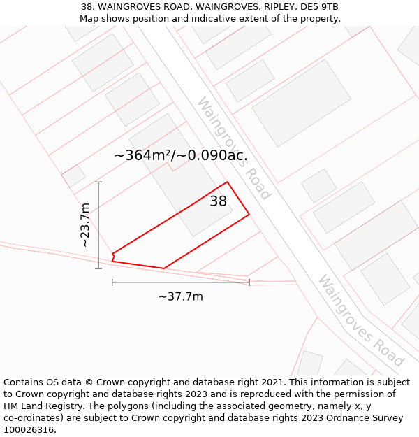 38, WAINGROVES ROAD, WAINGROVES, RIPLEY, DE5 9TB: Plot and title map