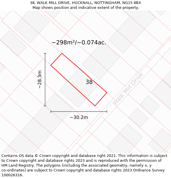 38, WALK MILL DRIVE, HUCKNALL, NOTTINGHAM, NG15 8BX: Plot and title map