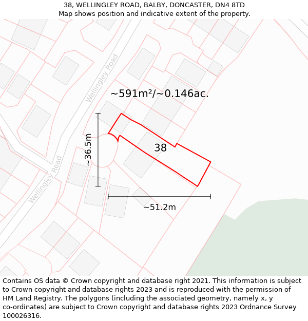 38, WELLINGLEY ROAD, BALBY, DONCASTER, DN4 8TD: Plot and title map