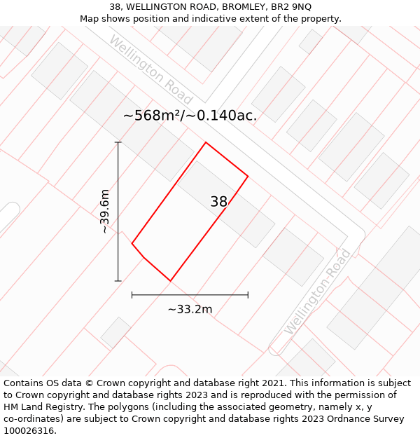 38, WELLINGTON ROAD, BROMLEY, BR2 9NQ: Plot and title map