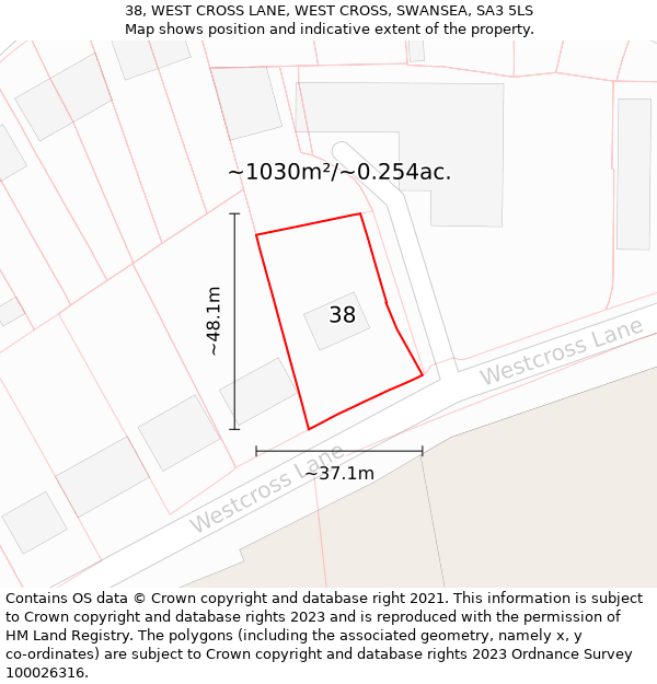 38, WEST CROSS LANE, WEST CROSS, SWANSEA, SA3 5LS: Plot and title map