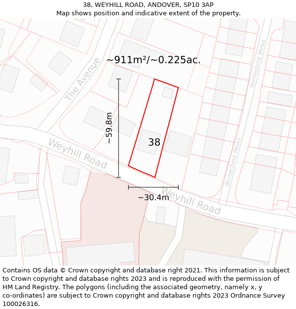 38, WEYHILL ROAD, ANDOVER, SP10 3AP: Plot and title map