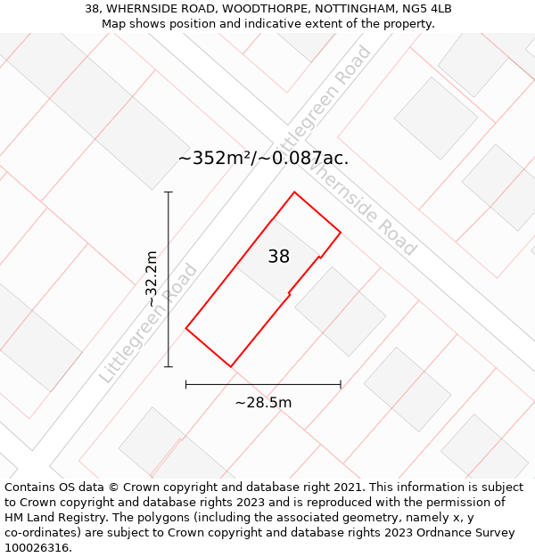 38, WHERNSIDE ROAD, WOODTHORPE, NOTTINGHAM, NG5 4LB: Plot and title map