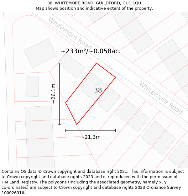 38, WHITEMORE ROAD, GUILDFORD, GU1 1QU: Plot and title map