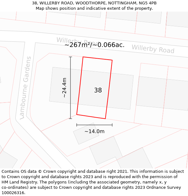 38, WILLERBY ROAD, WOODTHORPE, NOTTINGHAM, NG5 4PB: Plot and title map