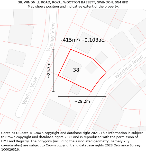 38, WINDMILL ROAD, ROYAL WOOTTON BASSETT, SWINDON, SN4 8FD: Plot and title map