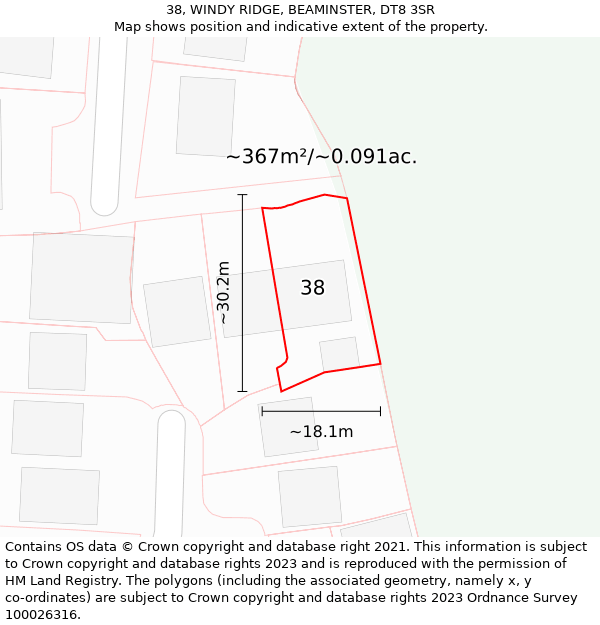 38, WINDY RIDGE, BEAMINSTER, DT8 3SR: Plot and title map