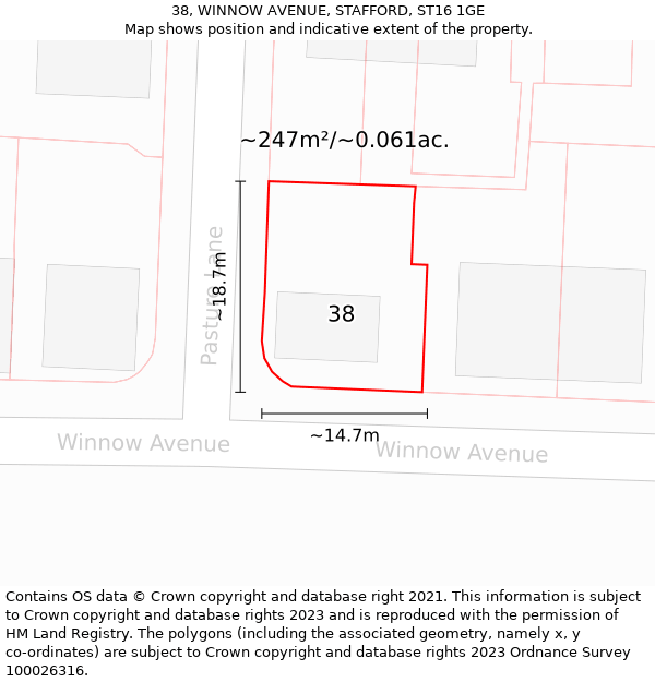 38, WINNOW AVENUE, STAFFORD, ST16 1GE: Plot and title map