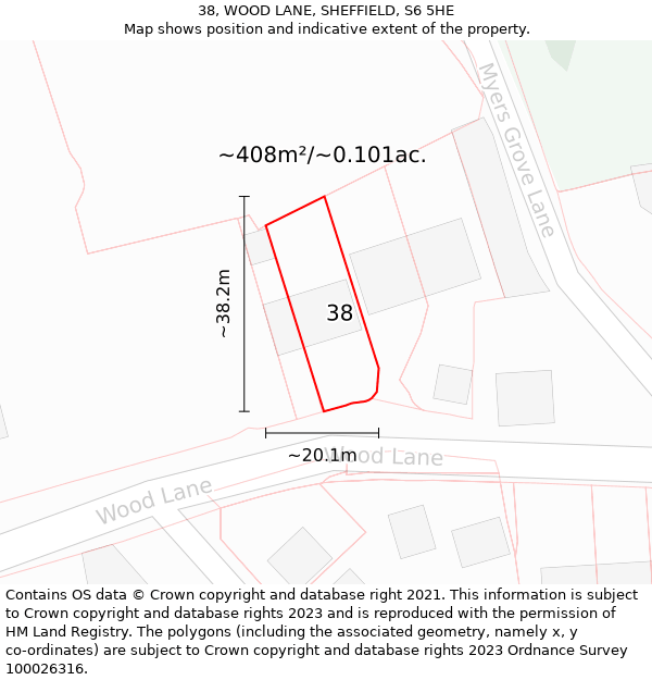 38, WOOD LANE, SHEFFIELD, S6 5HE: Plot and title map