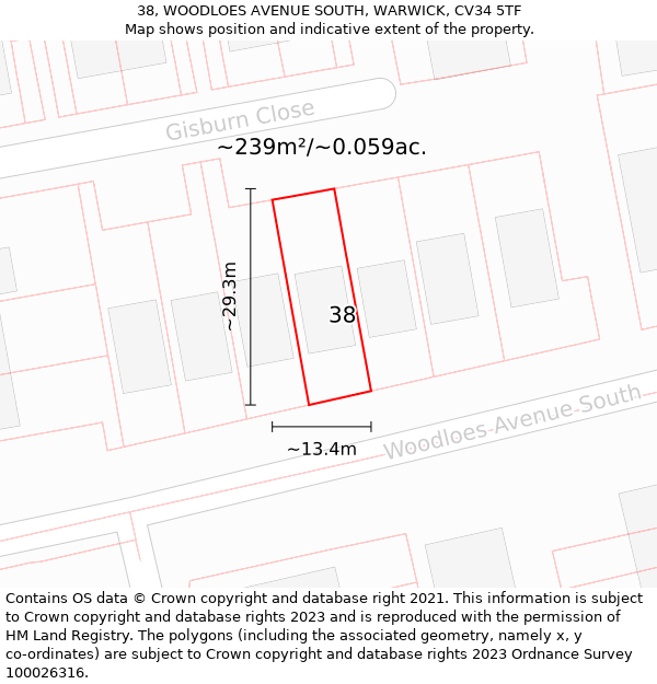 38, WOODLOES AVENUE SOUTH, WARWICK, CV34 5TF: Plot and title map