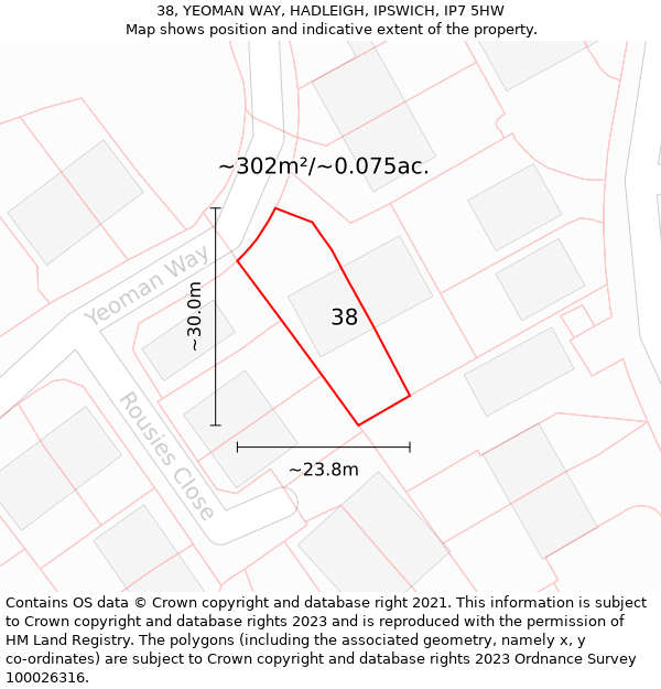 38, YEOMAN WAY, HADLEIGH, IPSWICH, IP7 5HW: Plot and title map