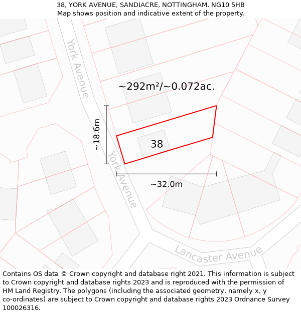 38, YORK AVENUE, SANDIACRE, NOTTINGHAM, NG10 5HB: Plot and title map