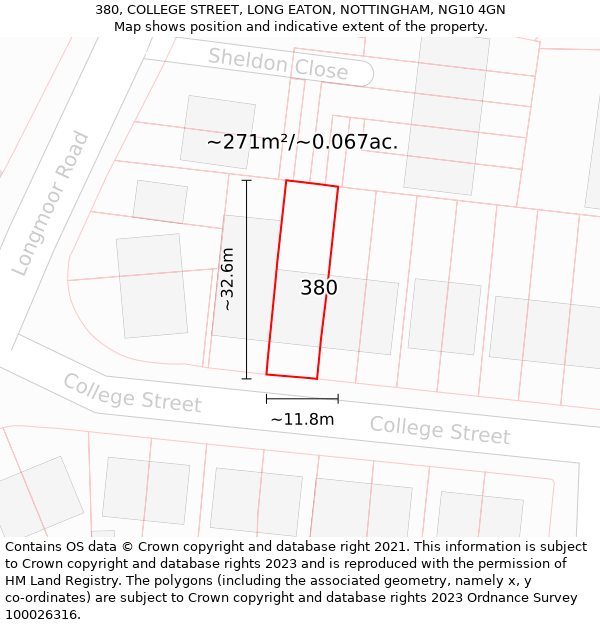 380, COLLEGE STREET, LONG EATON, NOTTINGHAM, NG10 4GN: Plot and title map