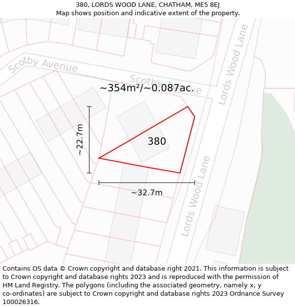 380, LORDS WOOD LANE, CHATHAM, ME5 8EJ: Plot and title map