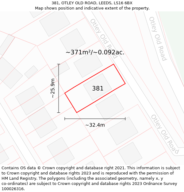 381, OTLEY OLD ROAD, LEEDS, LS16 6BX: Plot and title map