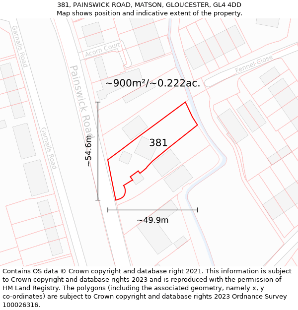 381, PAINSWICK ROAD, MATSON, GLOUCESTER, GL4 4DD: Plot and title map