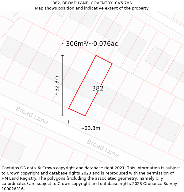 382, BROAD LANE, COVENTRY, CV5 7AS: Plot and title map