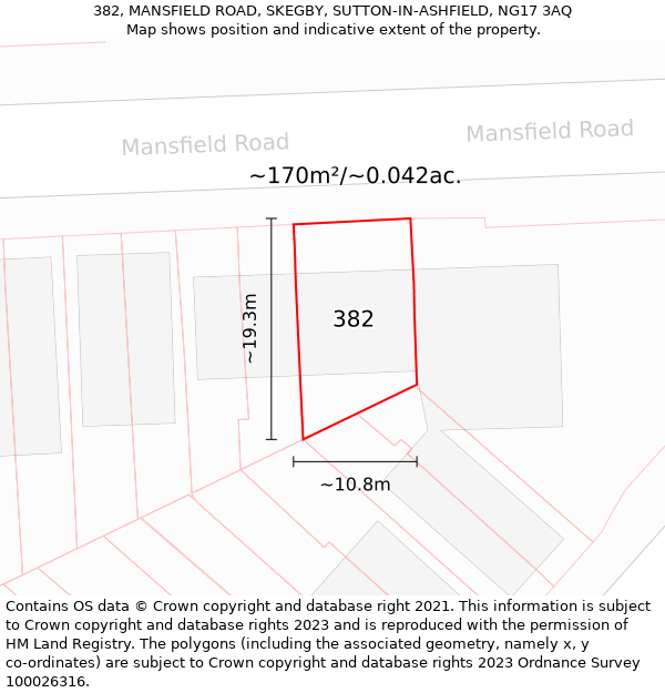 382, MANSFIELD ROAD, SKEGBY, SUTTON-IN-ASHFIELD, NG17 3AQ: Plot and title map