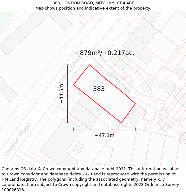 383, LONDON ROAD, MITCHAM, CR4 4BF: Plot and title map