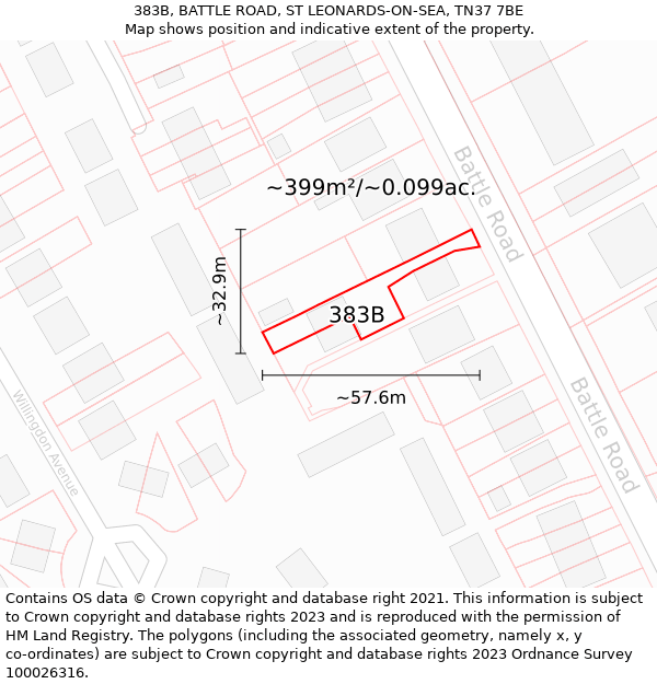 383B, BATTLE ROAD, ST LEONARDS-ON-SEA, TN37 7BE: Plot and title map