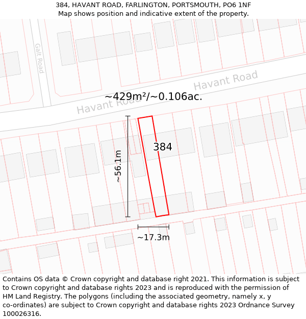 384, HAVANT ROAD, FARLINGTON, PORTSMOUTH, PO6 1NF: Plot and title map