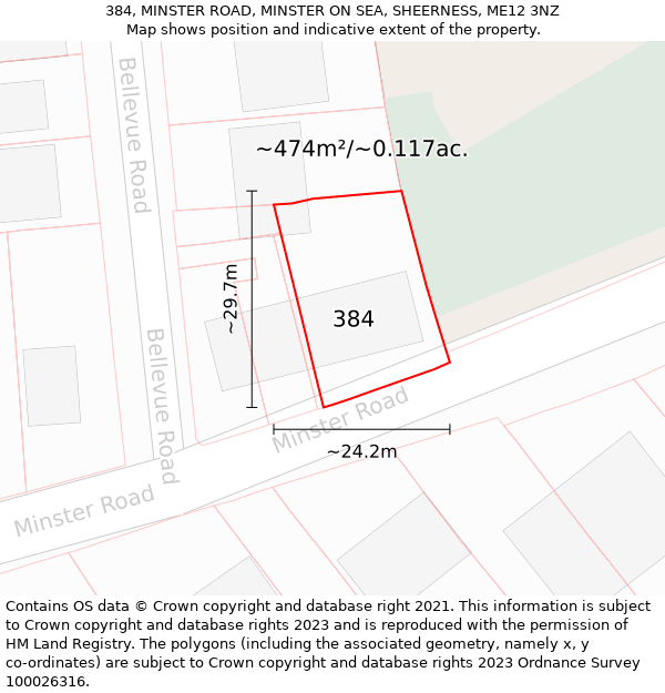 384, MINSTER ROAD, MINSTER ON SEA, SHEERNESS, ME12 3NZ: Plot and title map