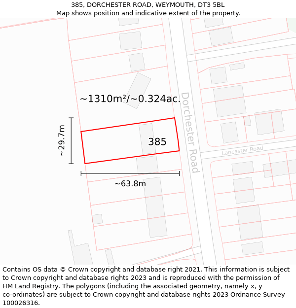 385, DORCHESTER ROAD, WEYMOUTH, DT3 5BL: Plot and title map