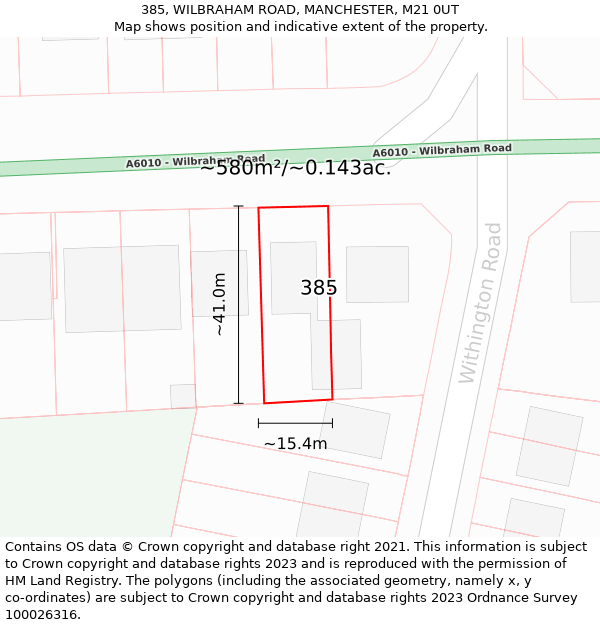 385, WILBRAHAM ROAD, MANCHESTER, M21 0UT: Plot and title map