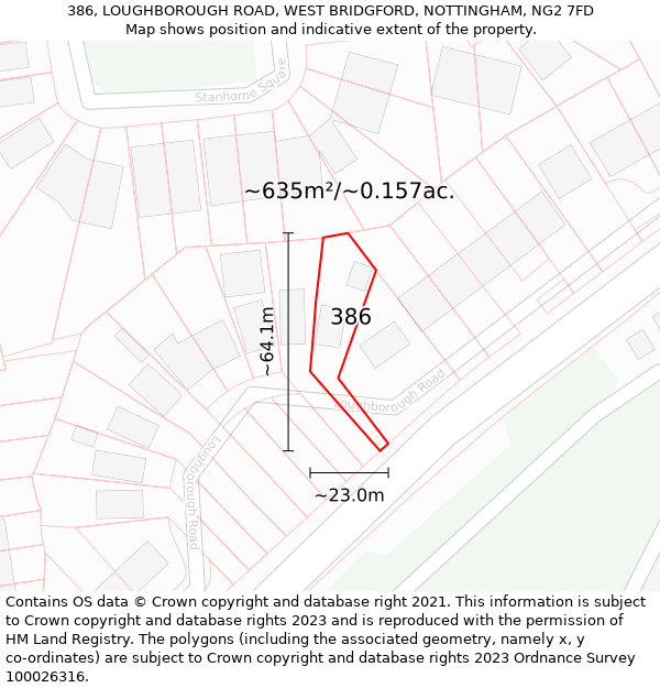 386, LOUGHBOROUGH ROAD, WEST BRIDGFORD, NOTTINGHAM, NG2 7FD: Plot and title map