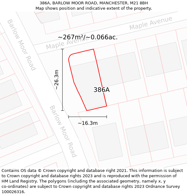 386A, BARLOW MOOR ROAD, MANCHESTER, M21 8BH: Plot and title map