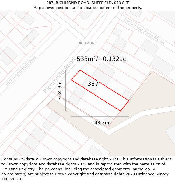 387, RICHMOND ROAD, SHEFFIELD, S13 8LT: Plot and title map