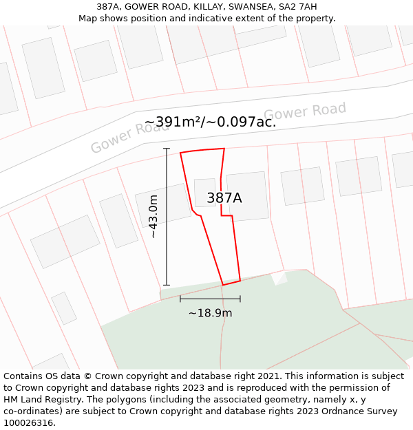 387A, GOWER ROAD, KILLAY, SWANSEA, SA2 7AH: Plot and title map