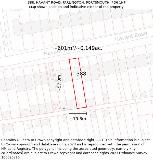 388, HAVANT ROAD, FARLINGTON, PORTSMOUTH, PO6 1NF: Plot and title map