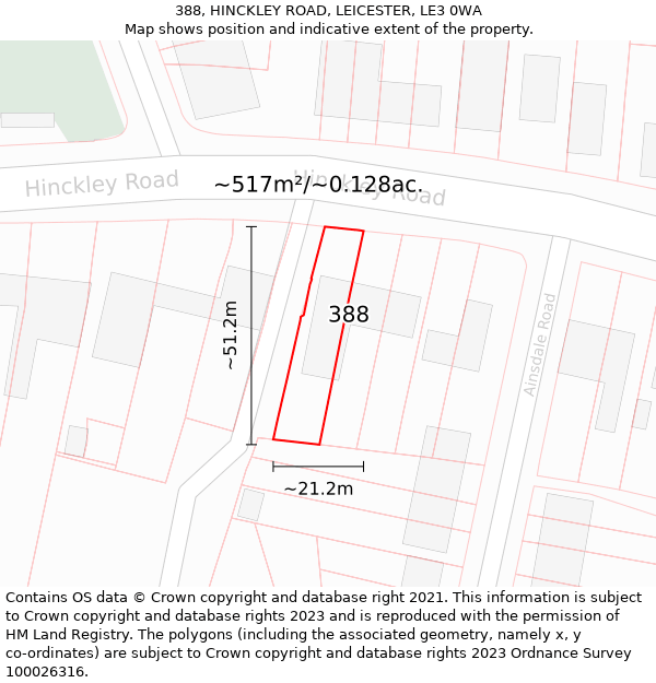 388, HINCKLEY ROAD, LEICESTER, LE3 0WA: Plot and title map