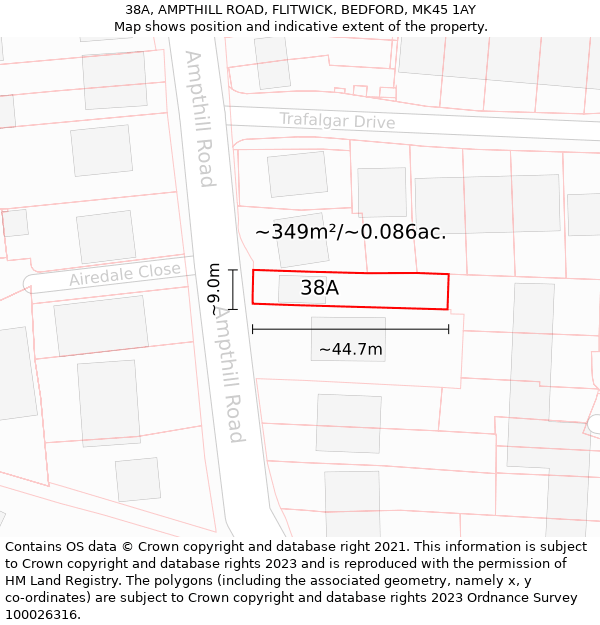 38A, AMPTHILL ROAD, FLITWICK, BEDFORD, MK45 1AY: Plot and title map