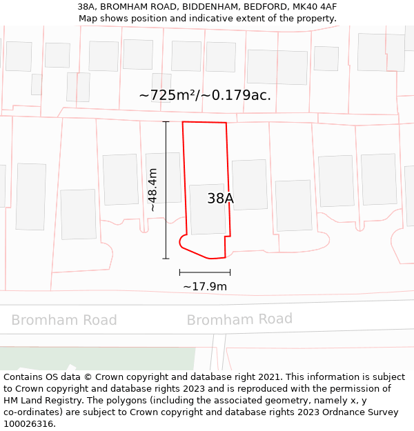 38A, BROMHAM ROAD, BIDDENHAM, BEDFORD, MK40 4AF: Plot and title map