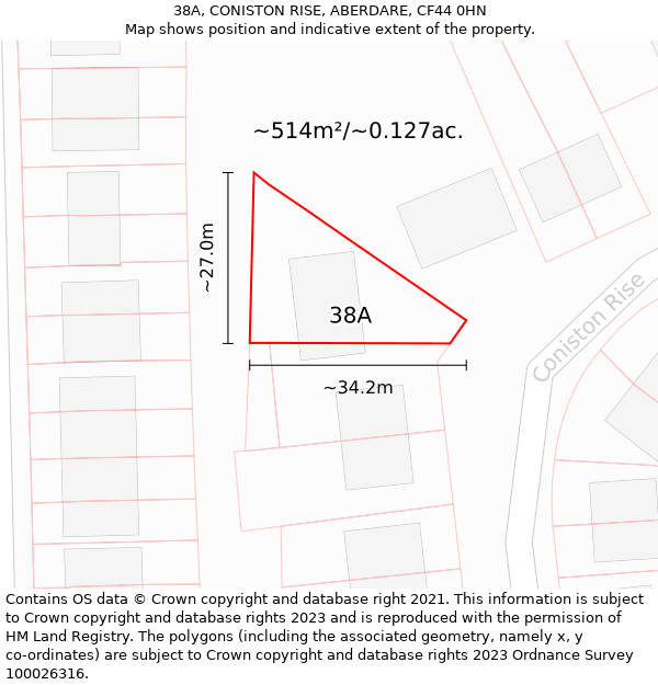 38A, CONISTON RISE, ABERDARE, CF44 0HN: Plot and title map