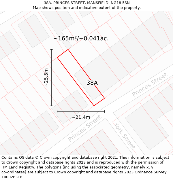 38A, PRINCES STREET, MANSFIELD, NG18 5SN: Plot and title map