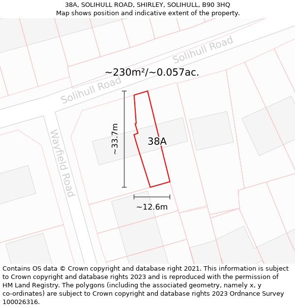 38A, SOLIHULL ROAD, SHIRLEY, SOLIHULL, B90 3HQ: Plot and title map