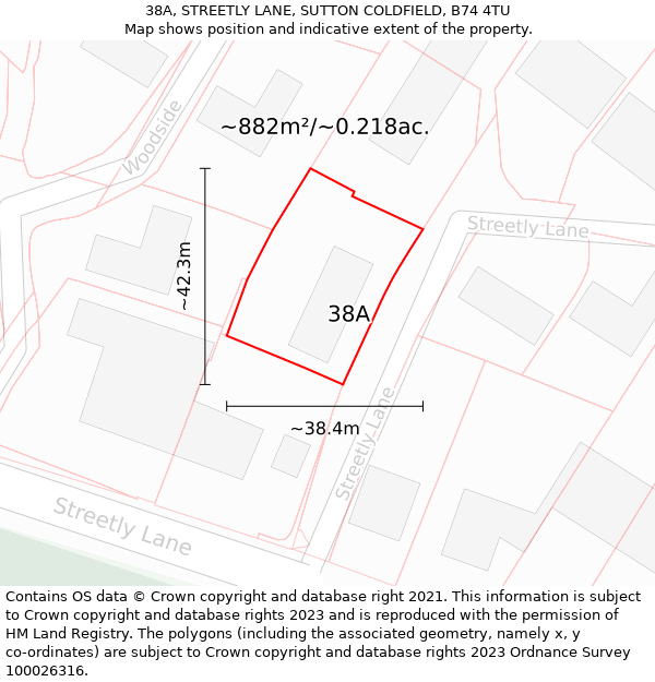 38A, STREETLY LANE, SUTTON COLDFIELD, B74 4TU: Plot and title map