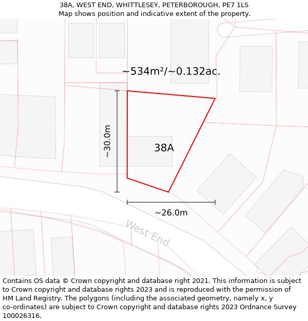 38A, WEST END, WHITTLESEY, PETERBOROUGH, PE7 1LS: Plot and title map