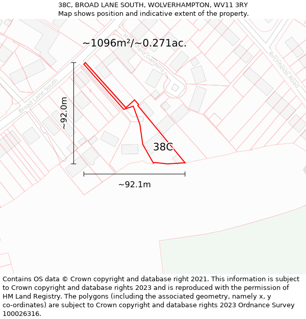 38C, BROAD LANE SOUTH, WOLVERHAMPTON, WV11 3RY: Plot and title map