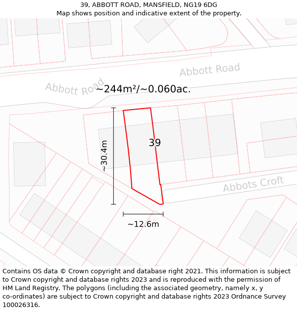 39, ABBOTT ROAD, MANSFIELD, NG19 6DG: Plot and title map