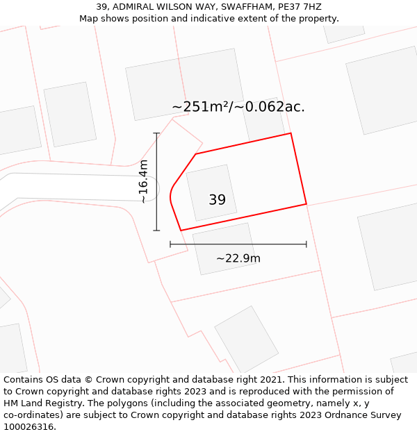 39, ADMIRAL WILSON WAY, SWAFFHAM, PE37 7HZ: Plot and title map